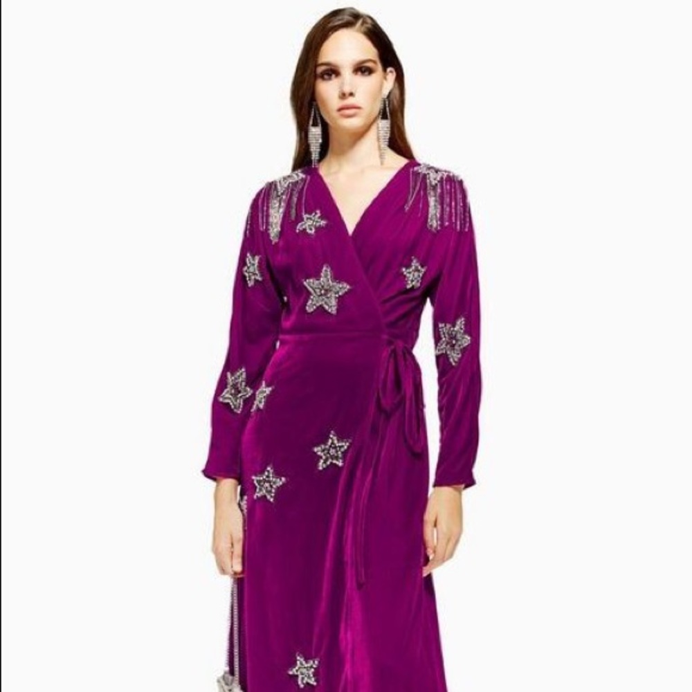Topshop Pink Velvet Dress with Stars